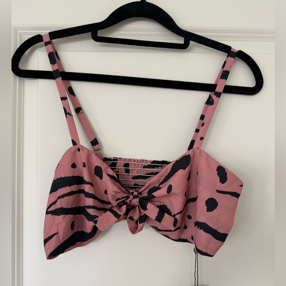 NWT | RESA Pink and Black Animal-Print Tie-Front Crop Top